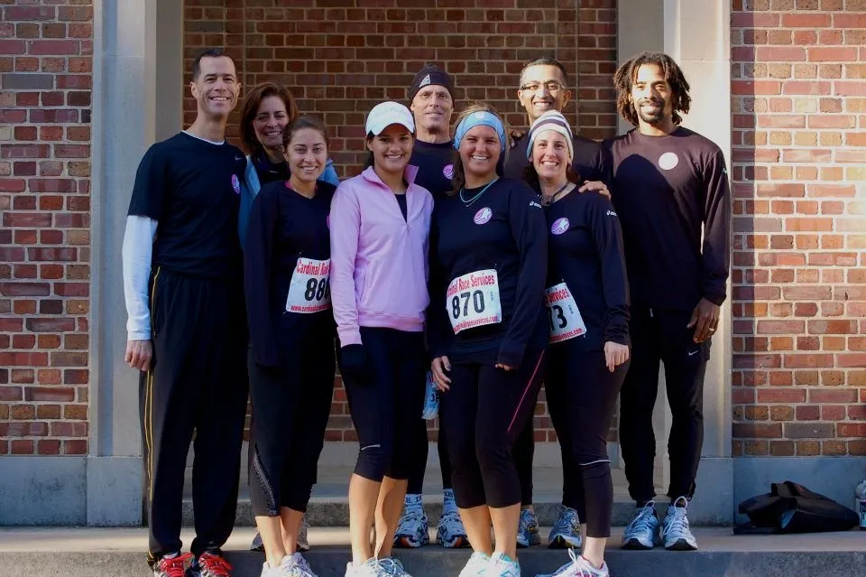 Group posing at marathon event